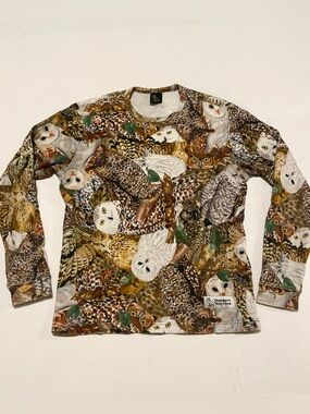 OVO October's Very Own Owl Print Thermal Waffle Knit Top XS